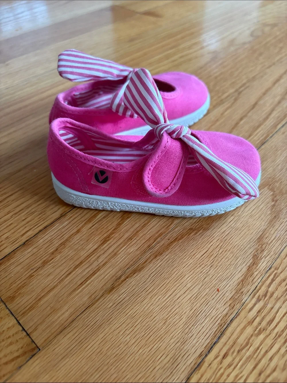 Toddler Pink Canvas Mary Jane Shoes with Striped Bow